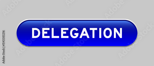 Blue color capsule shape button with word delegation on gray background