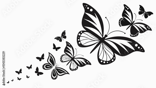 Flying butterflies icon symbols black silhouette vector set. Various butterflies black shapes set. Design element for print, icon, tattoo. fireflies and butterflies icons isolated on white background.