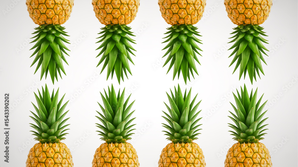 A digital illustration of eight identical yellow pineapples arranged in a 2x4 grid against a white background. A digital illustration of eight identical yellow pineapples arranged in a 2x4 grid against a white background.