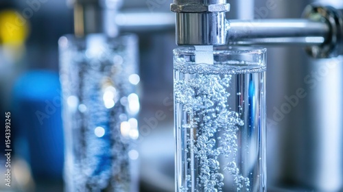 Clear water flowing through glass tubes in a production facility
