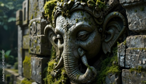 Wallpaper Mural Weathered Ganesha Stone Relief with Moss – Sacred Ancient Temple Detail Torontodigital.ca
