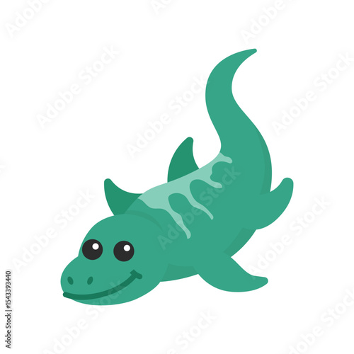 Fotografie Cute Blue Mosasaurus Floating Cartoon Vector Illustration