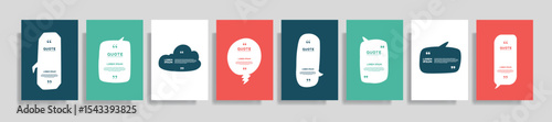 Quote speech box design templates set. Quatation text in bubble brackets frame. Citation empty graphic vector shape for social media inspiration posts. Motivation quote bubbles