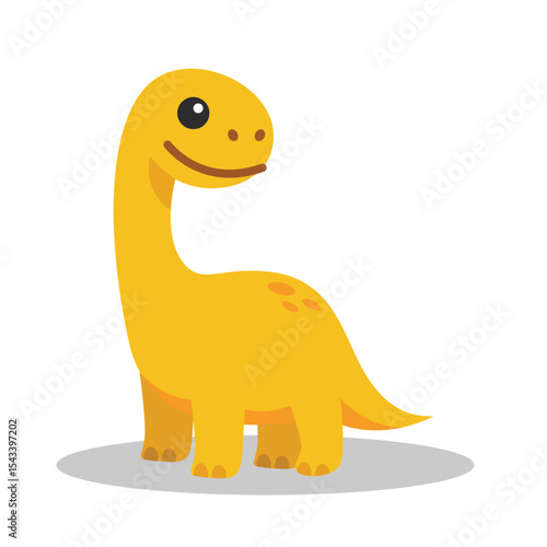 Cute yellow long neck dinosaur walking cartoon vector illustration