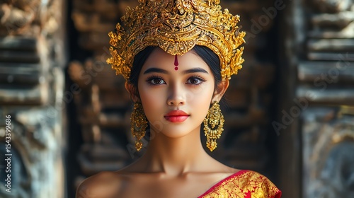 A stunning portrait of a Balinese girl wearing a traditional