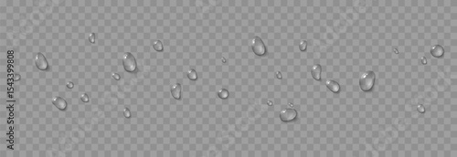 Vector water drops. Drops png, condensation on the window, on the surface. Realistic drops on an isolated transparent background.