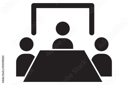 Group of people sitting in front of board in meeting room icon vector. Icon of a person Training seminar Illustration. Vector black icon for Conference room. 