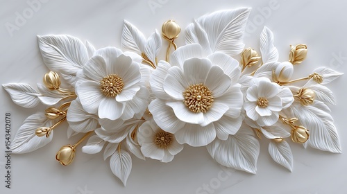 Elegant White and Gold Floral Arrangement Decorative Art