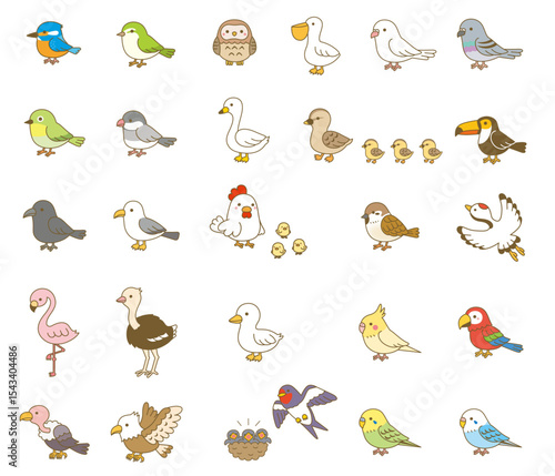 Cute Cartoon Bird Species Collection: Colorful Illustrated Set​