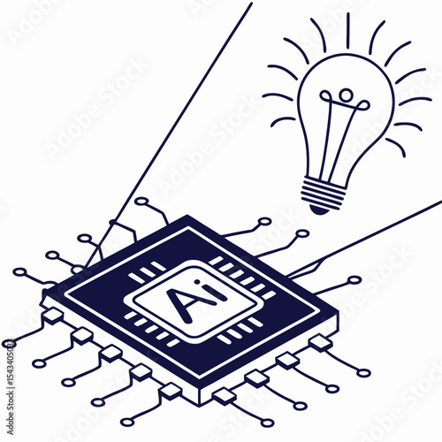 Artificial Intelligence Inspiring Innovation and Technological Advancement Represented by CPU and Lightbulb