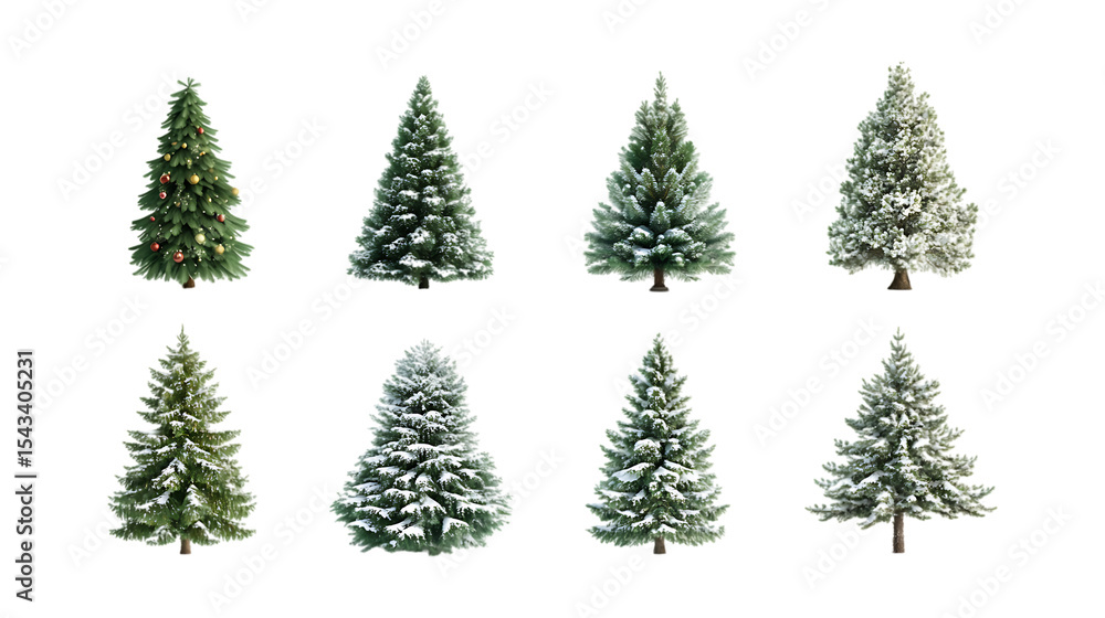 Obraz premium Pack Collection Eight Evergreen Christmas Trees A Collection of Festive Conifers set against transparent background