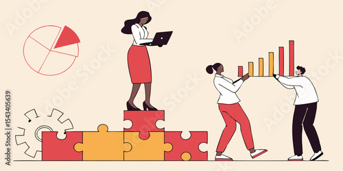 Business growth and teamwork concept with diverse professionals working together to succeed