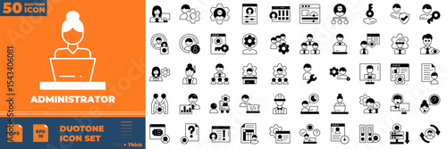 Administrator Duotone Editable Icons set. Vector illustration in modern thin duotone style of administrator icons: support, call, service, etc