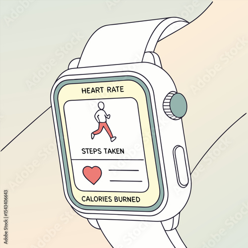 Modern Smartwatch Displaying Health Metrics Including Heart Rate, Steps, and Calories Burned