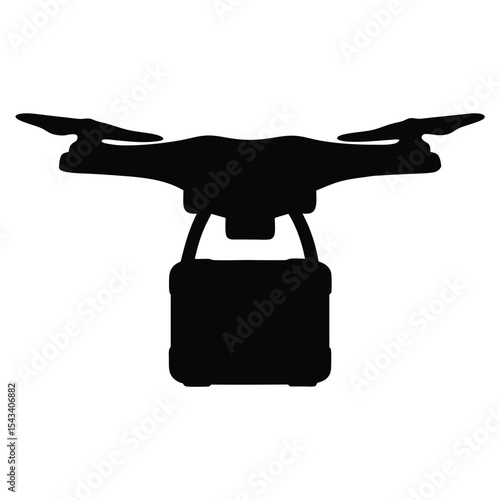 Silhouette of a delivery drone carrying a package isolated on white