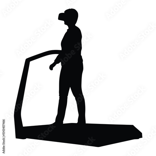 Silhouette of person using VR headset while on a treadmill machine