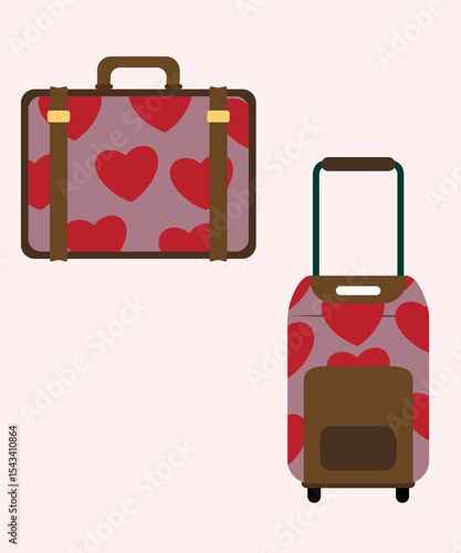 Flat Design Illustration with Valise,Bag at Love Pattern