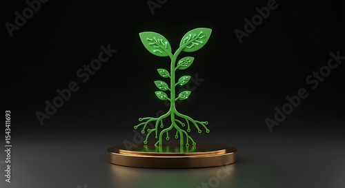 Green Plant on a Golden Podium