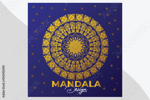 Creative Gloden mandala design with blue gradient background.