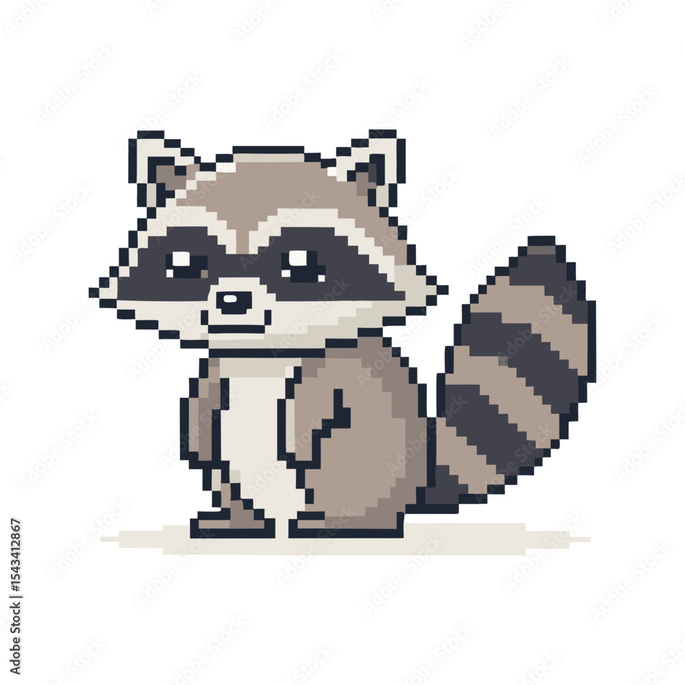 Obraz premium Cute raccoon pixel vector illustration