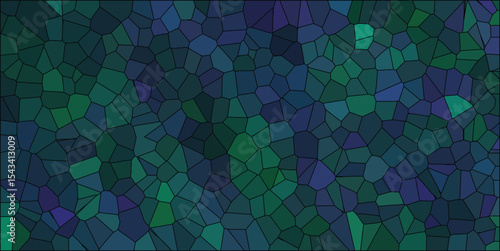 Abstract stained glass texture background pattern with mosaic style in shades of blue and green perfect for artistic designs.