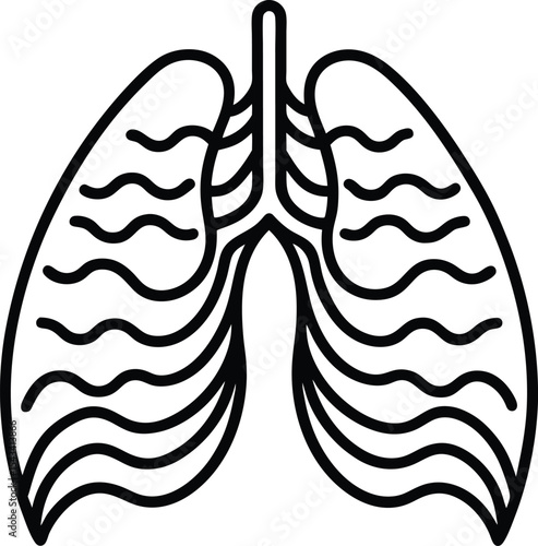 Mental health awareness vector Line art illustration Breathing Exercises with Lungs in Calming Wave Shape