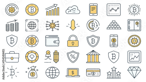 Bitcoin Icon Set – Crypto Currency Symbols, Blockchain, Wallet & Mining Vector Icons