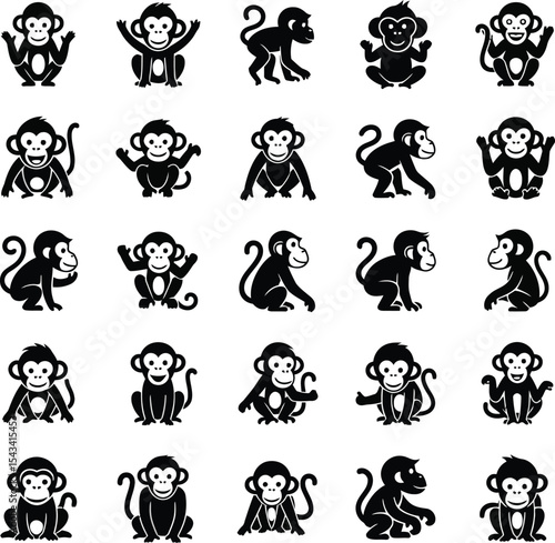 Collection of cute monkey silhouettes in various poses