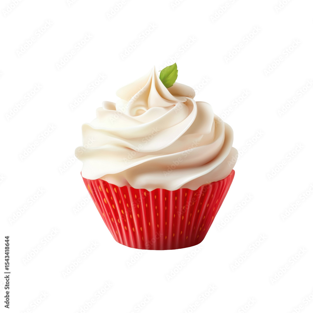 Fresh ripe strawberry topped with whipped cream isolated on white background Fresh ripe strawberry topped with whipped cream isolated on white background