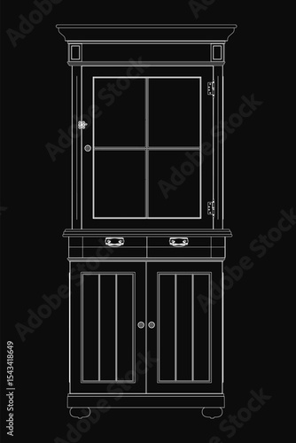 Modern black and white sideboard with two doors and two drawers, featuring a sleek glossy finish. The slightly ajar doors reveal the interior, while recessed drawers enhance the minimalist aesthetic.
