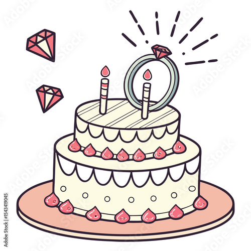 A dazzling diamond ring birthday cake with a sparkling gem, perfect for an engagement or a very special celebratory moment.