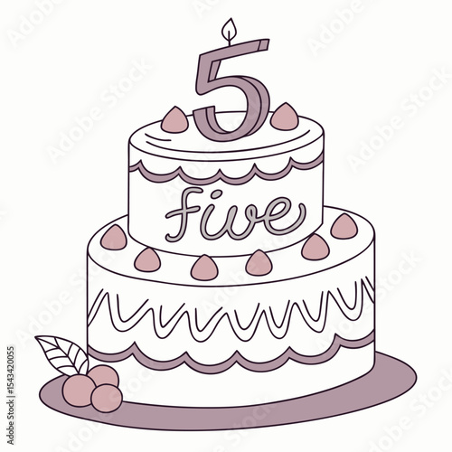 Number five cake, elegant script, graceful for a happy fifth birthday.