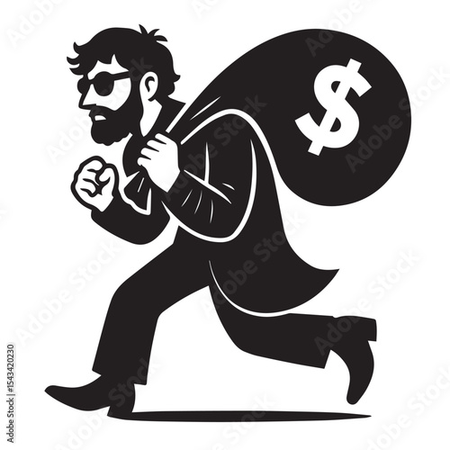 silhouette of someone stealing a sack of money