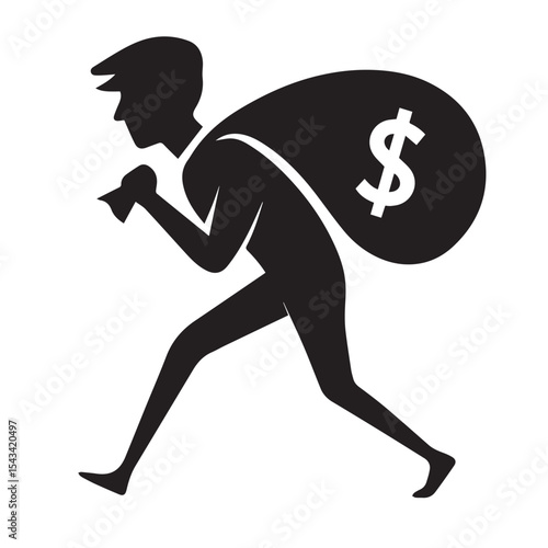 silhouette of someone stealing a sack of money