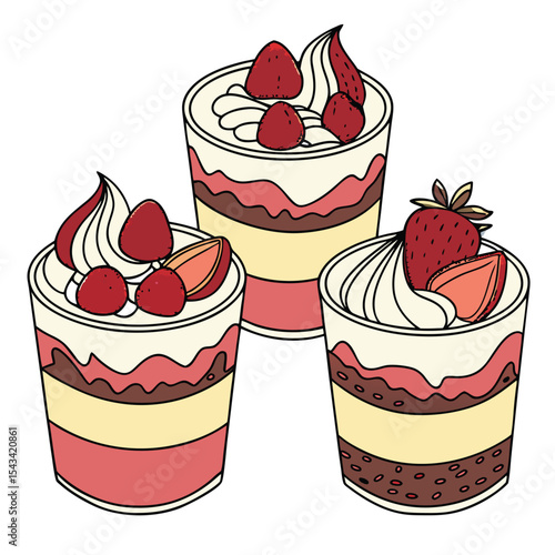Small dessert cups, layered delight, elegant for a happy birthday gathering.