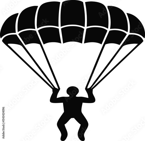 Black Silhouette Parachutist Descending Illustration