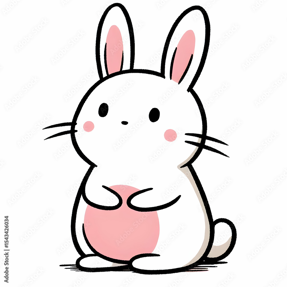 Fototapeta premium Cute White Cartoon Rabbit Sitting