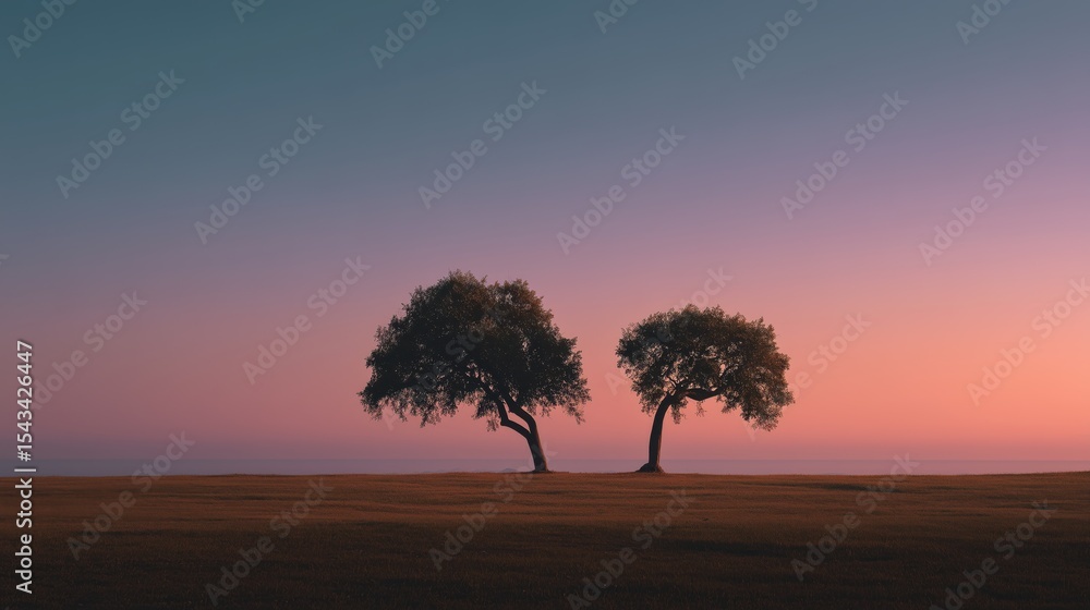 Obraz premium Two trees against a gradient sky showcasing nature's beauty at sunset