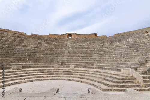 Stone Steps of the Amphitheatre in Dougga, Tunisia. Heritage Site of the Roman Ruins in North Africa