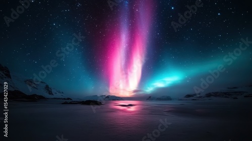 Wallpaper Mural A breathtaking view of colorful aurora borealis illuminating a serene snowy landscape, showcasing the majestic beauty of nature and evoking a sense of wonder and tranquility. Torontodigital.ca