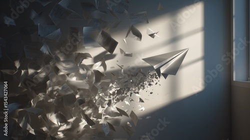 Wallpaper Mural Paper airplane soaring amidst swirling sheets in a sunlit room Torontodigital.ca