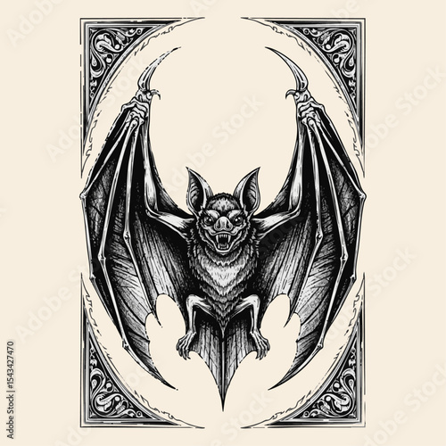 Dark mystical bat demon with piercing eyes and intricate gothic design