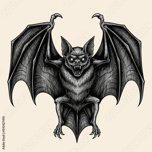 Lifelike Bat Illustration Showcasing Anatomical Details and Mystique