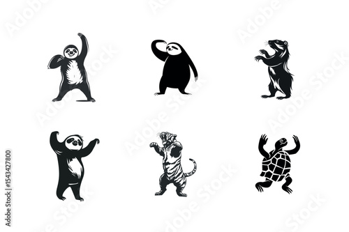 Six adorable animals dancing silhouettes