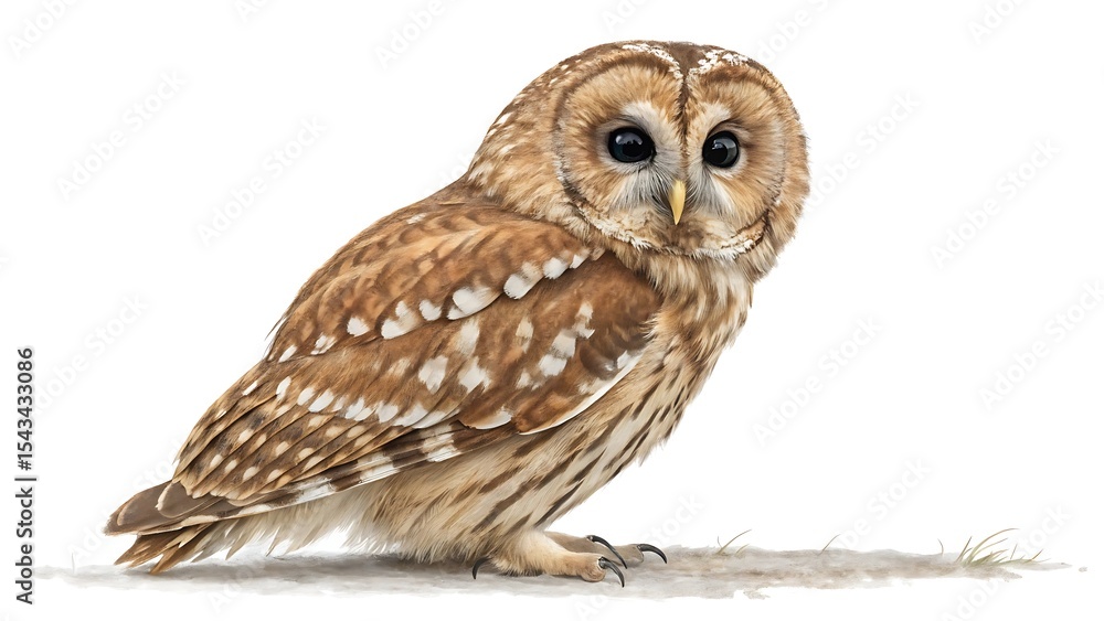 Fototapeta premium Tawny owl strix aluco isolated on a white background . AI GENERATED