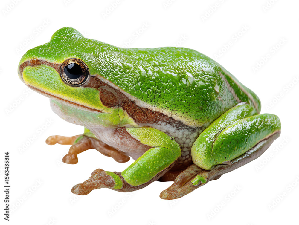 A detailed close-up captures the vibrant, inviting allure of a poised green frog A detailed close-up captures the vibrant, inviting allure of a poised green frog