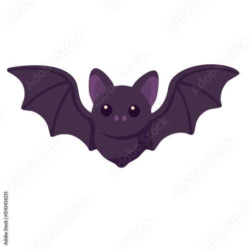 Funny cartoon bat with big wings and eyes. Flat vector illustration on white background.
