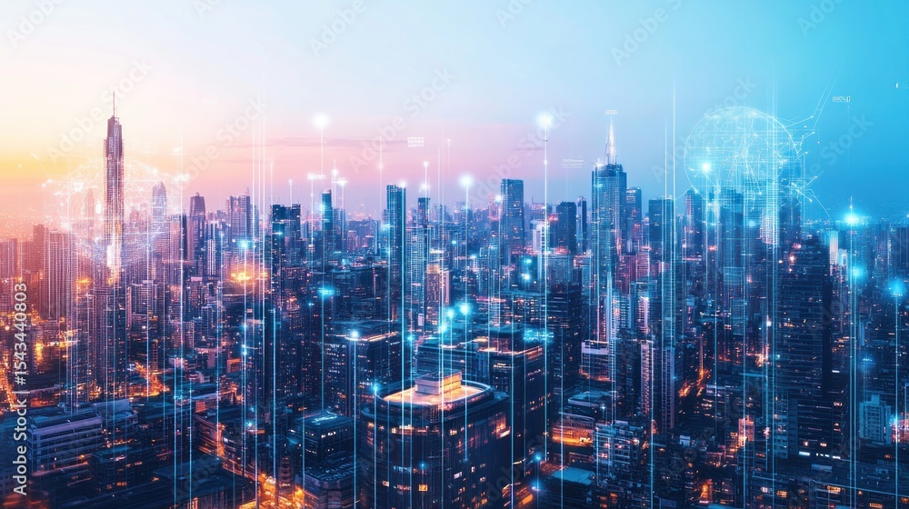 Fototapeta premium Aerial view of modern city skyline