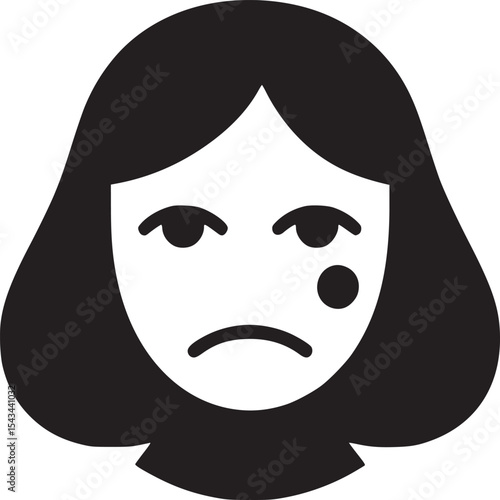 Illustration of a woman with short dark hair and a sad expression with a mole on her cheek icon
