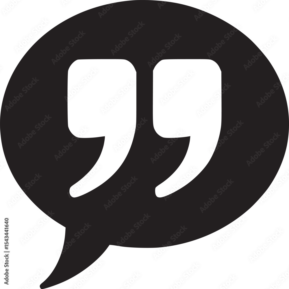 A black speech bubble with quotation marks inside on a white background in a simple vector style A black speech bubble with quotation marks inside on a white background in a simple vector style